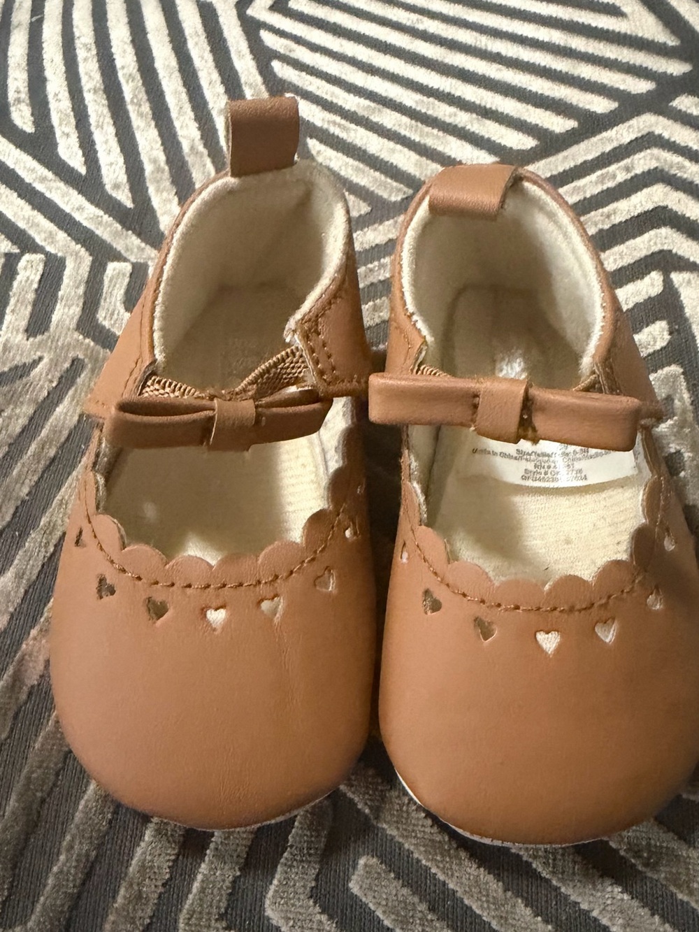 Carter's Tan Bow Heart Cutout Mary Jane Baby Shoes